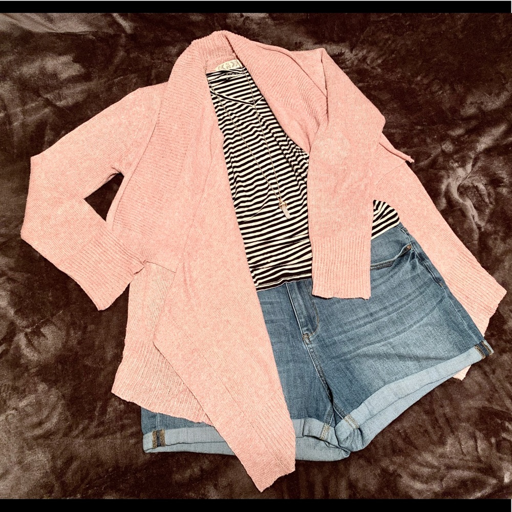 Pink Rose Flyaway Cardigan Sweater
